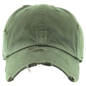 New Green Solid Distressed Vintage Polo Style Baseball Ball Cap Hat 100% Cotton